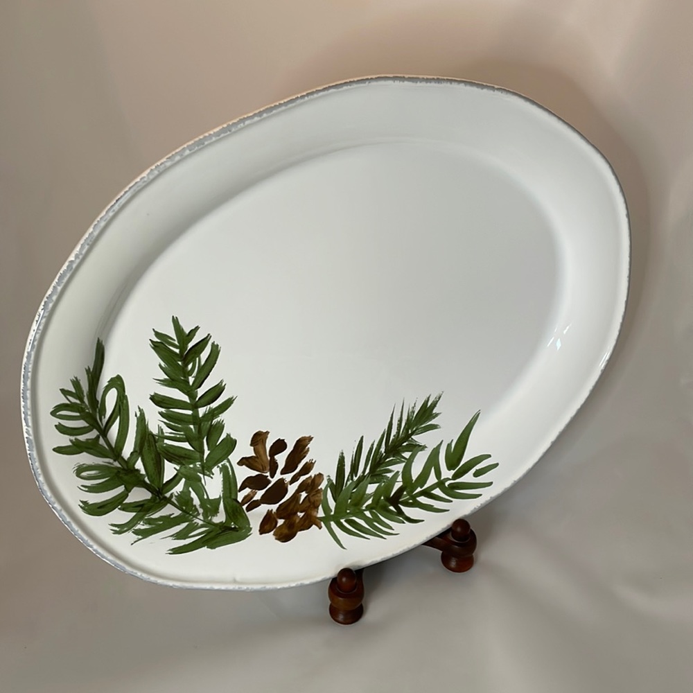 NWT El Corte Inglés Portugal Winter Pinecone & Greenery Serving Platter 16″